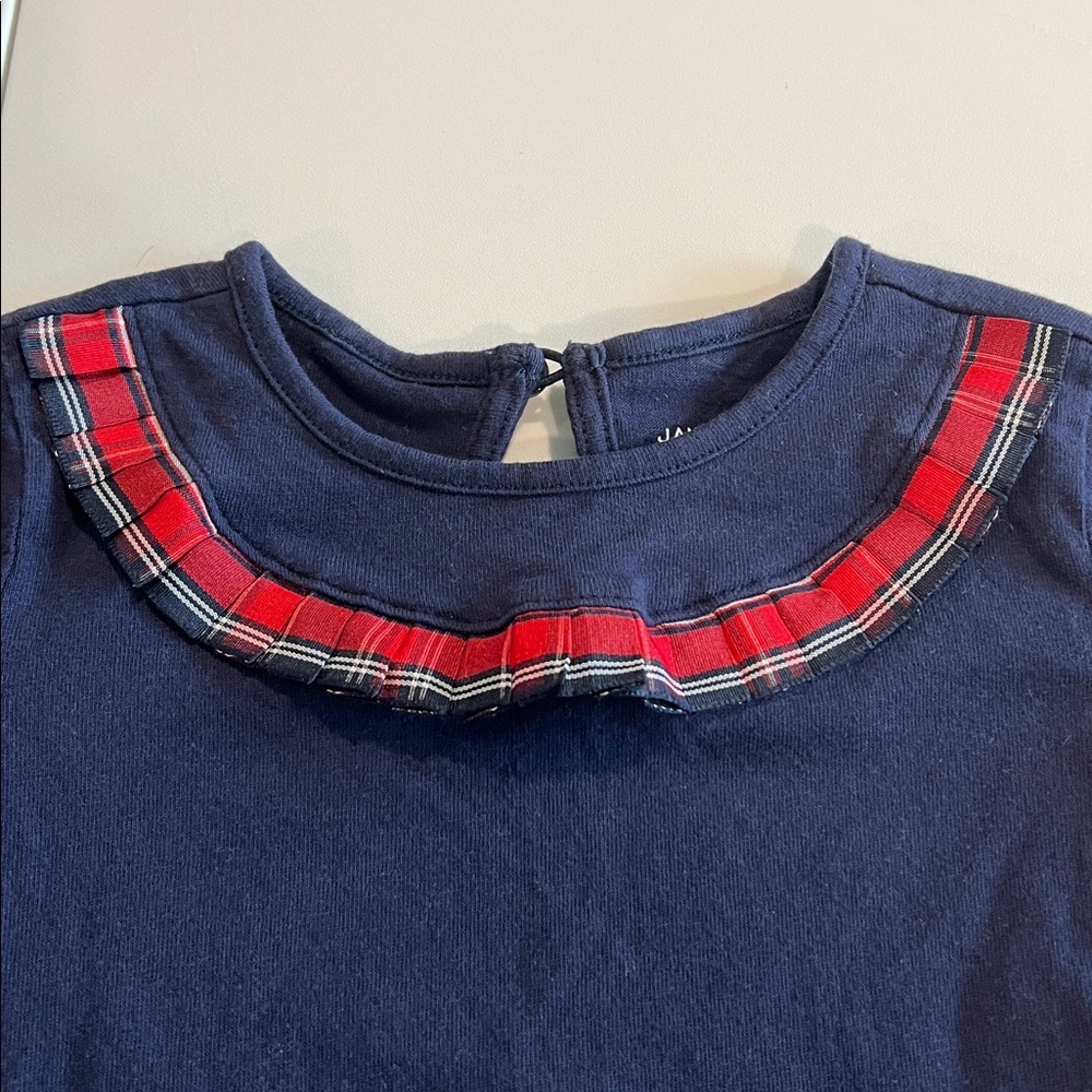 Janie and Jack - 3T, Navy Long Sleeve with Red Plaid Trim - Picture 3 of 5